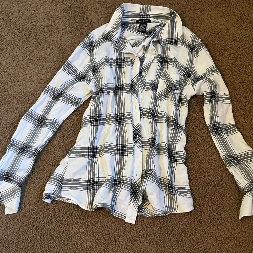 Black and White Plaid Button Down Shirt